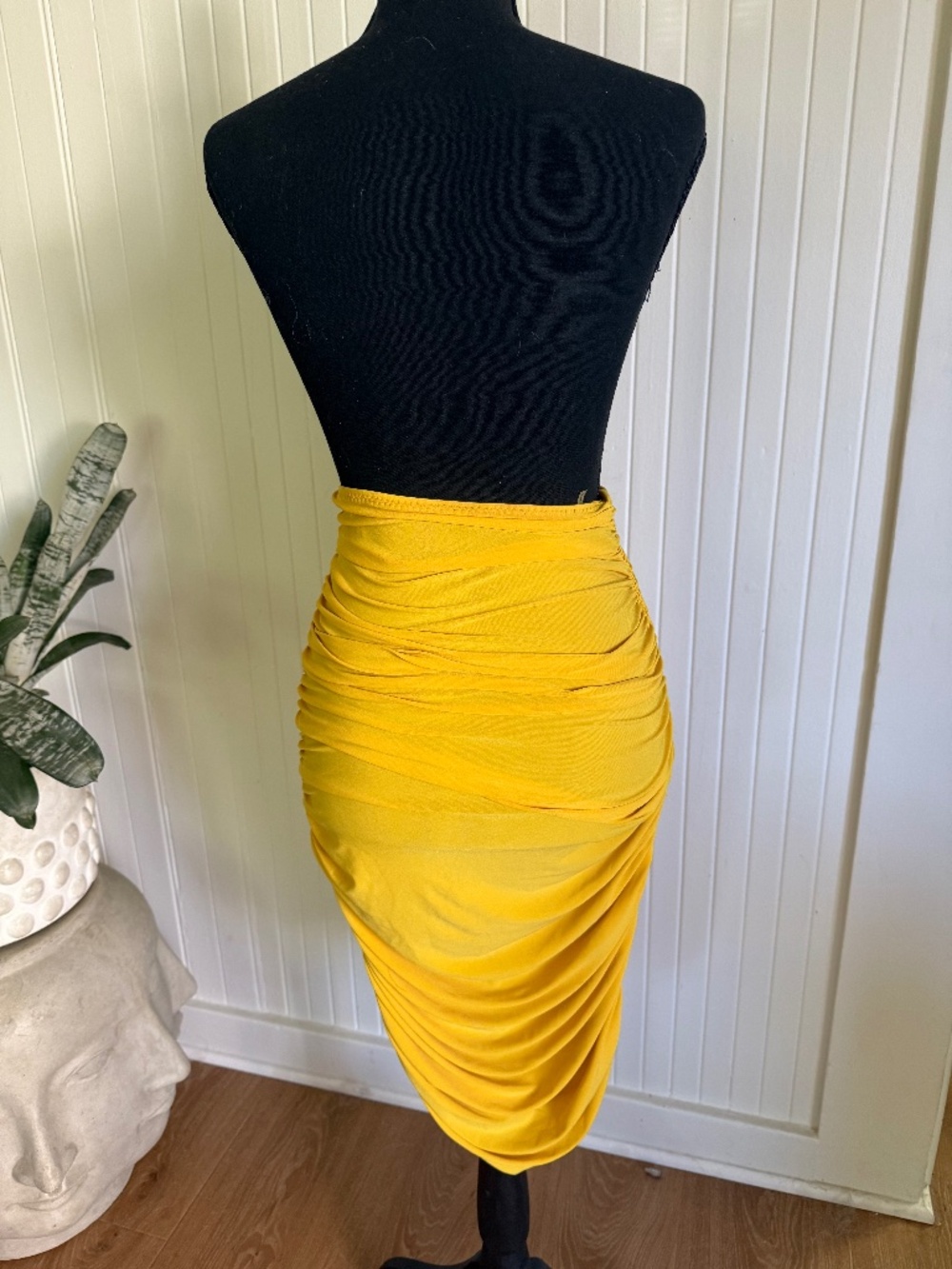Norma Kamali Diana Ruched Skirt Mustard Yellow XXS